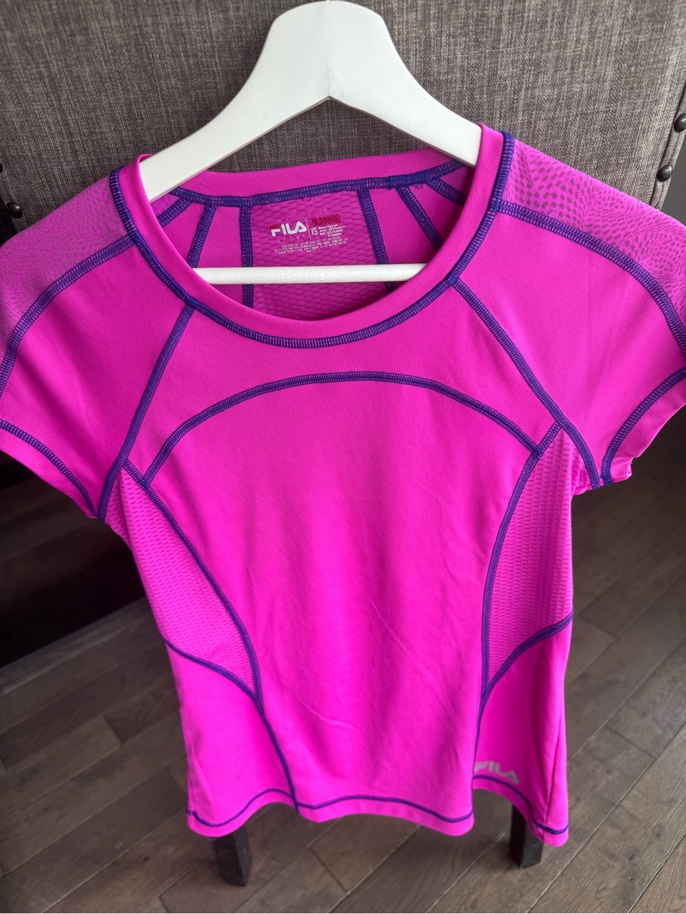 FILA Women's Short-Sleeve Performance Tee in Fuchsia with Purple Contrast